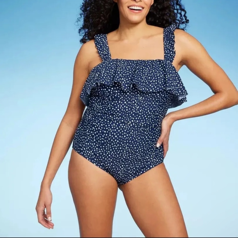 New Kona Sol One Piece Swimsuit womens Plus size 20 Full Seat Coverage Blue dots